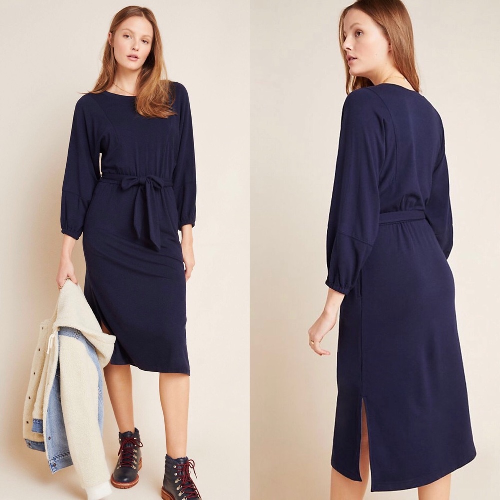 NWT Anthropologie Thalia Midi Dress Blue Size Small Long Sleeve